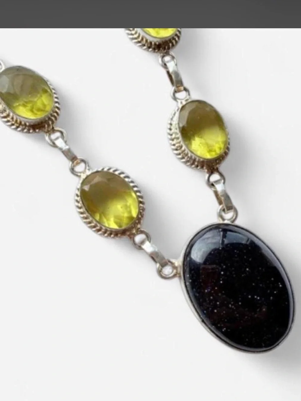 Sterling silver Necklace with Yellow and Black Gem Accents